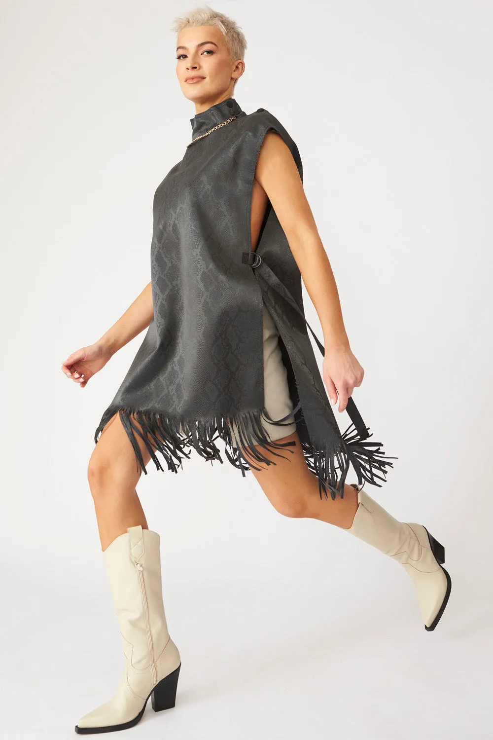 Snakeskin Tunic Top with Fringe
